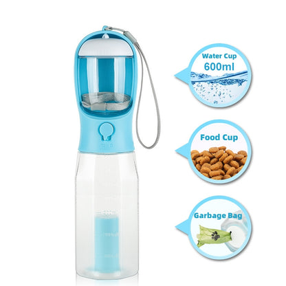 3-in-1 Portable Dog Water Bottle – Water, Food & Poop Bag Dispenser